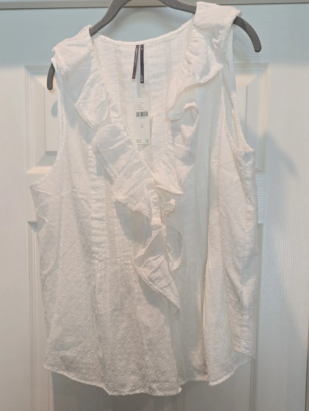 Anthropologie White Textured Sleeveless Top with Ribbon Trim - Picture 2 of 7